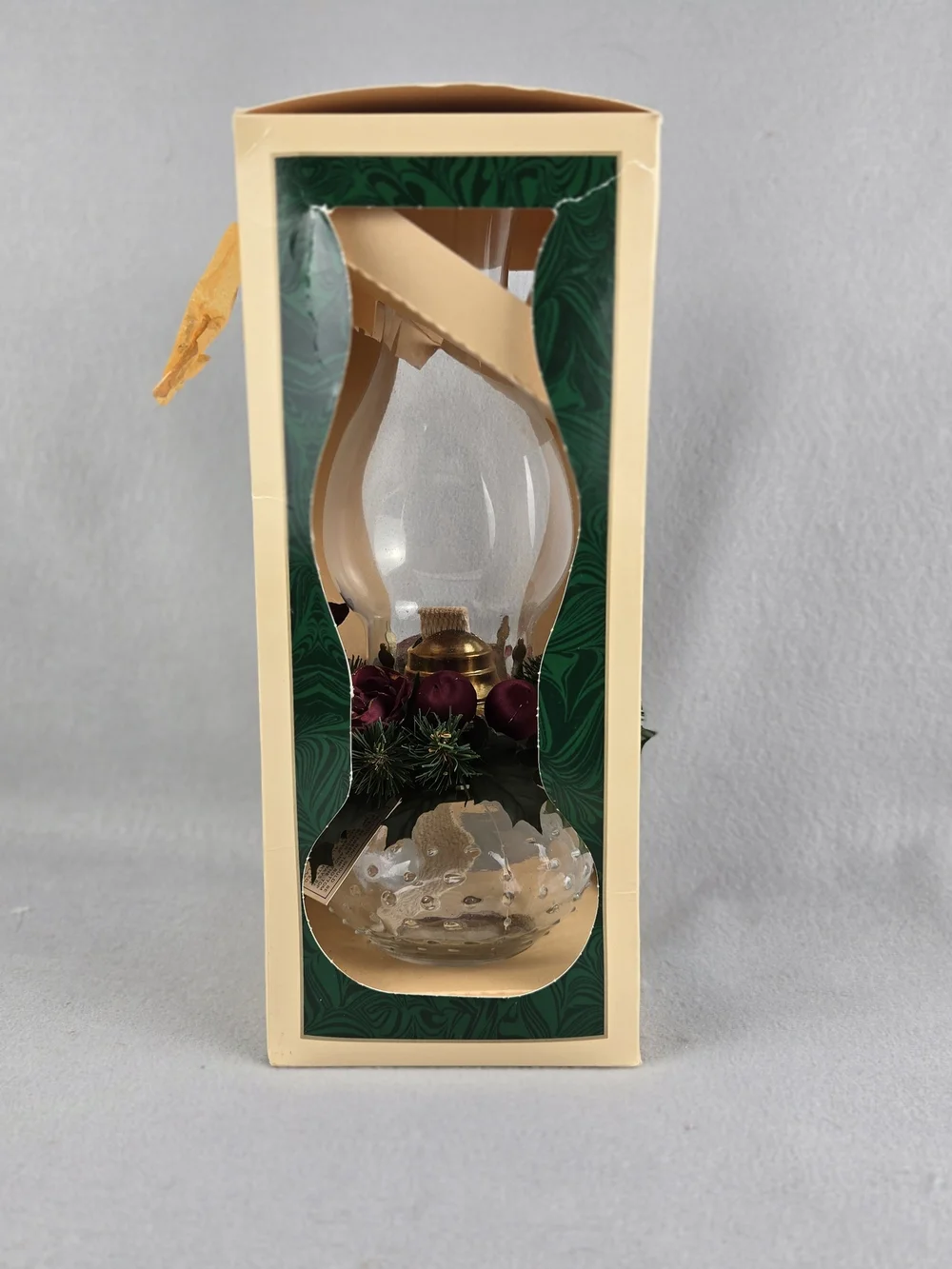 Vintage Lamplight Farms Glass Oil Lamp Hobnail Base Floral Ring NIB